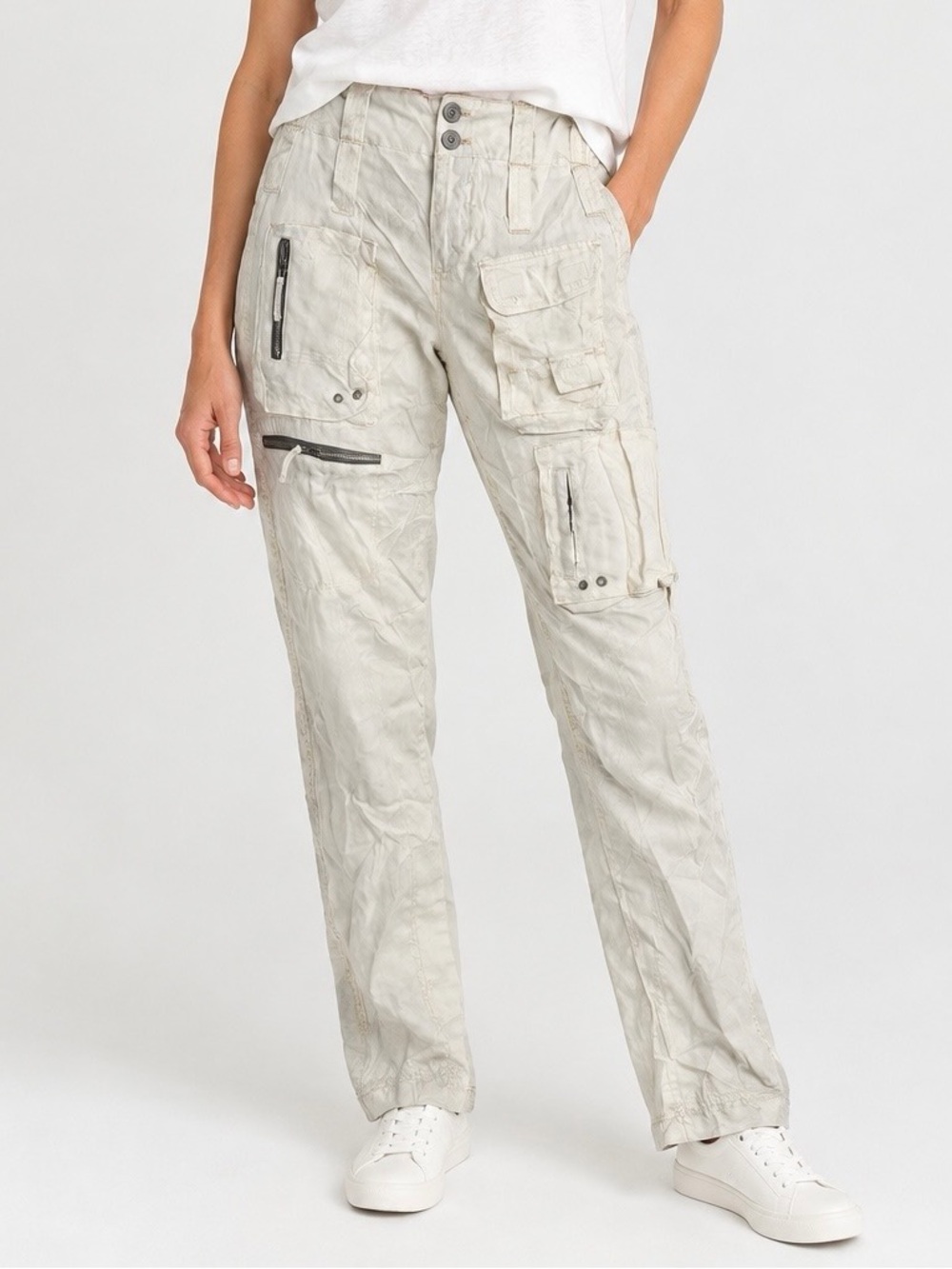 Johnny Was Collection Pete & Greta Beige Cargo Pants SZ 2 Utility, Neutral, Boho